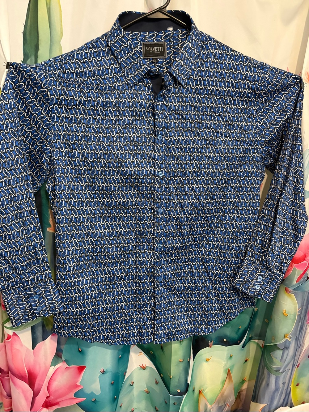 Calvetti Los Angeles Men's Geometric Long Sleeve Button-Up Pockets XXL - Picture 2 of 6